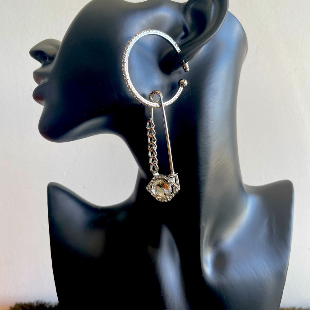 Cubic Safety Pin Hoop Earrings